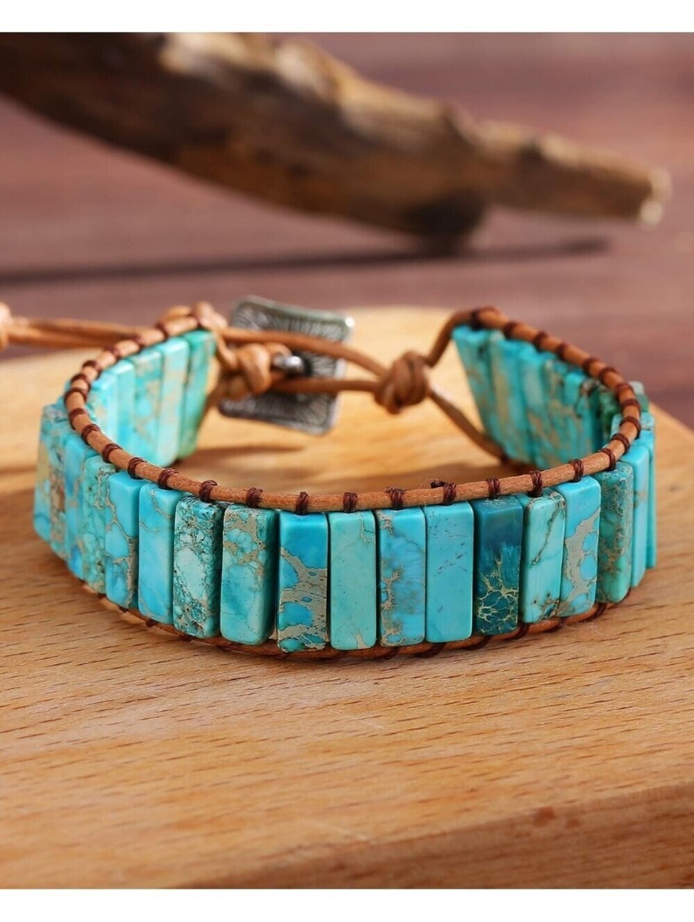 Turquoise Beaded Leather Wrap Bracelet - Blue